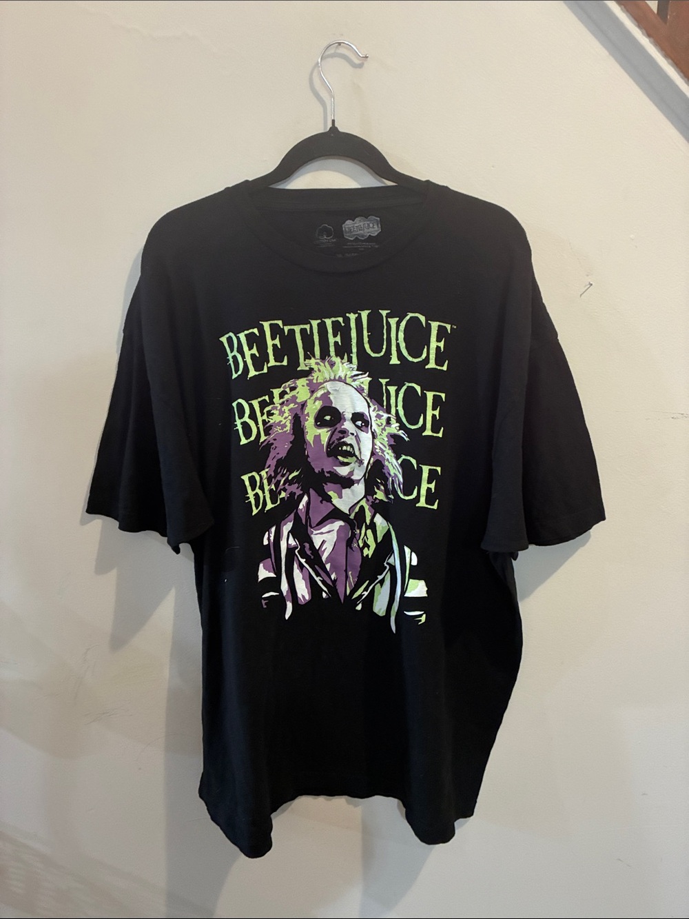 Beetlejuice Graphic Short Sleeve Tee - Black with Neon Green & Purple Print
